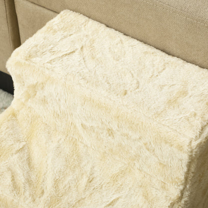 Dog Stairs 3 Steps 35 cm High Pet Stairs for Small Dogs or Cats, Cat Stairs Dog Ramp with Washable Plush Cover for Bed, Sofa, Couch, Beige