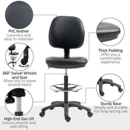 Adjustable Height Swivel Stool 69-91 cm with Reclining Backrest and Adjustable Footrest