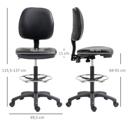 Adjustable Height Swivel Stool 69-91 cm with Reclining Backrest and Adjustable Footrest
