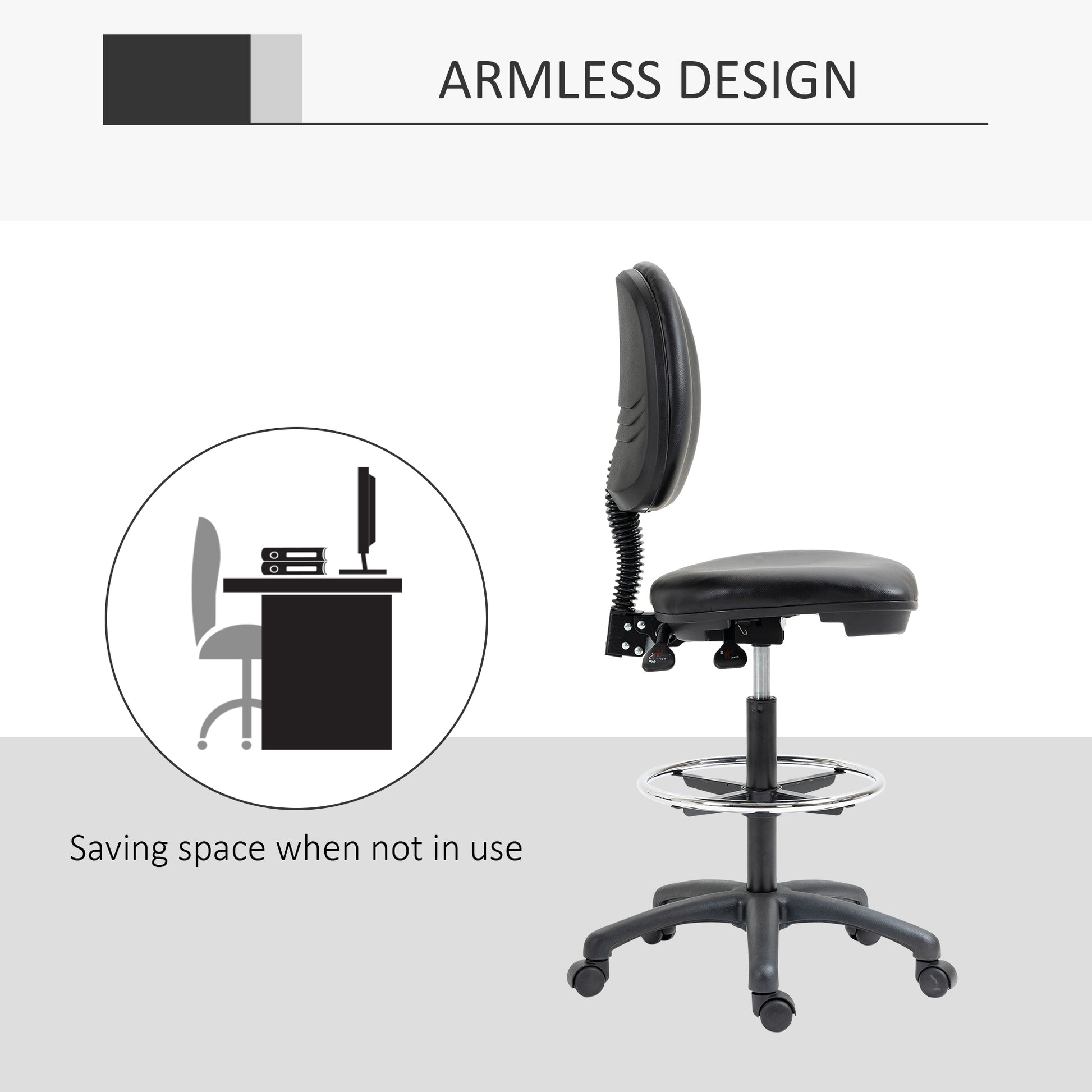 Adjustable Height Swivel Stool 69-91 cm with Reclining Backrest and Adjustable Footrest