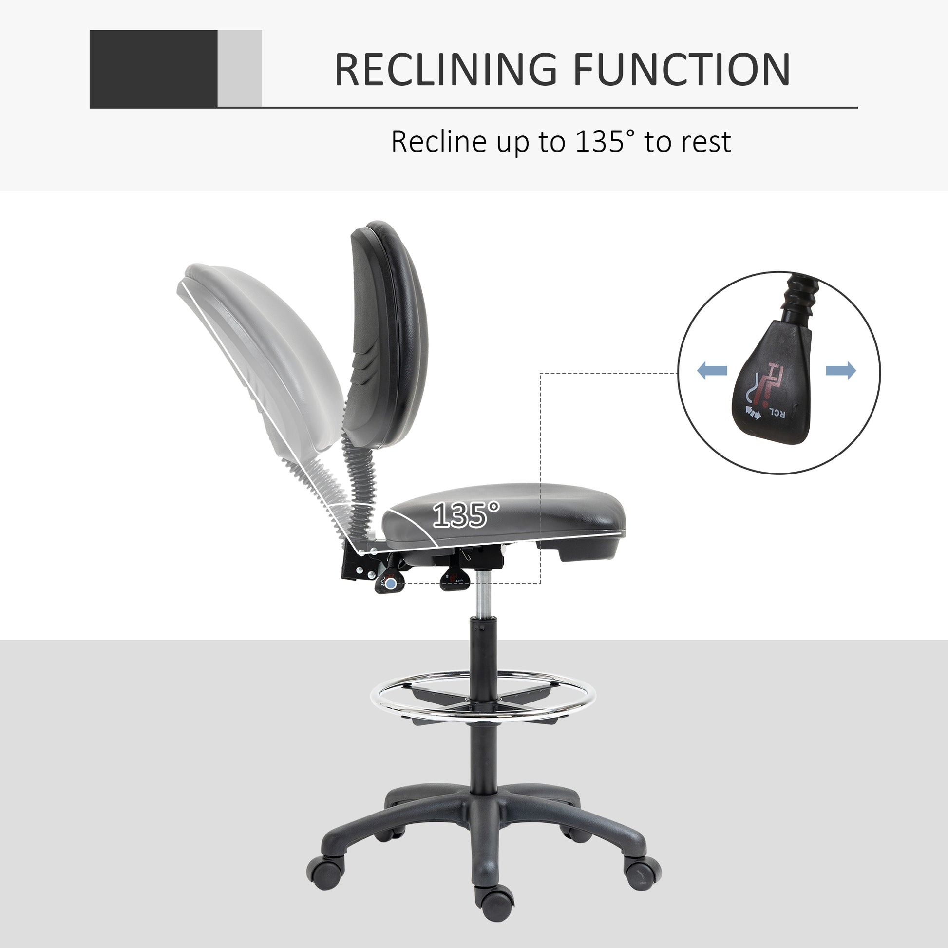 Adjustable Height Swivel Stool 69-91 cm with Reclining Backrest and Adjustable Footrest
