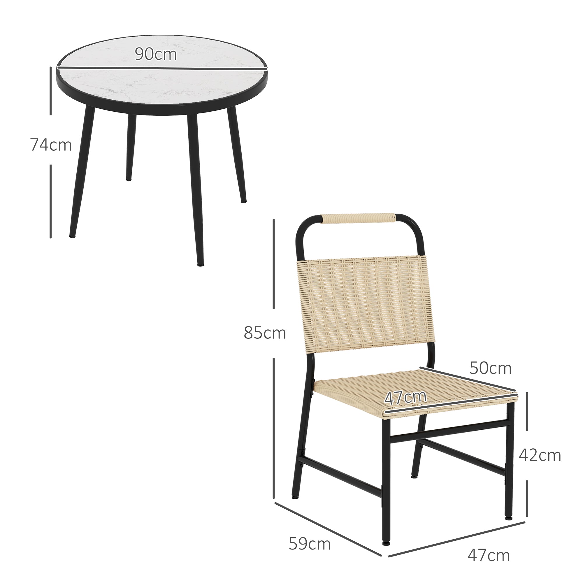 5-Piece Garden Set with Marble Effect Glass Table and 4 PE Rattan Chairs, Garden and Terrace Lounge, Khaki Color