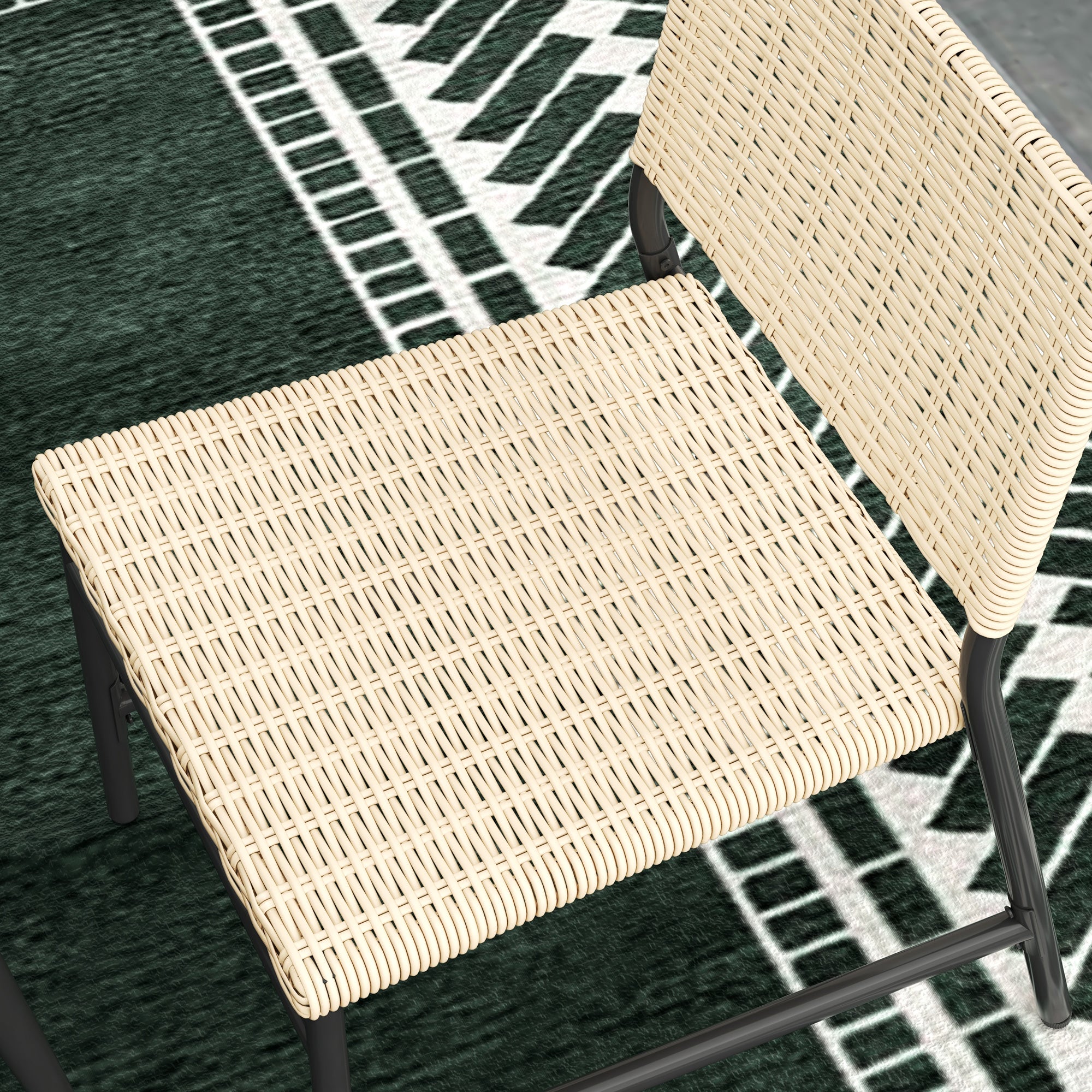 5-Piece Garden Set with Marble Effect Glass Table and 4 PE Rattan Chairs, Garden and Terrace Lounge, Khaki Color