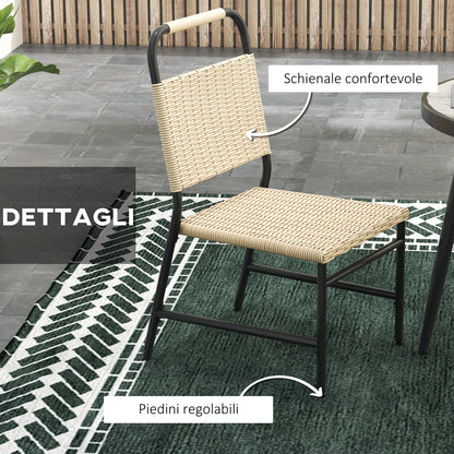 5-Piece Garden Set with Marble Effect Glass Table and 4 PE Rattan Chairs, Garden and Terrace Lounge, Khaki Color