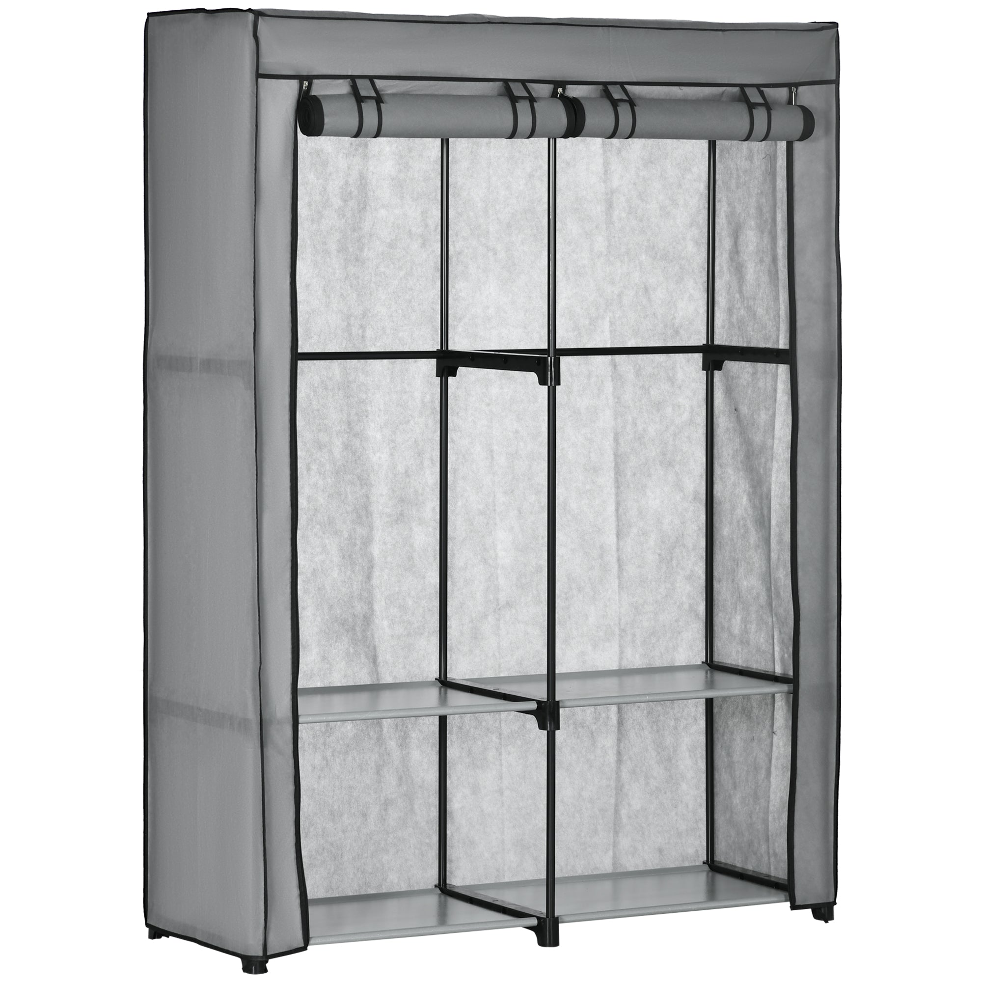 Fabric Wardrobe with 2 Clothes Rails, 4 Shelves, and Zipper, Foldable Wardrobe Fabric Closet for Bedroom, Dressing Room, 118 x 49 x 170 cm, Light Gray