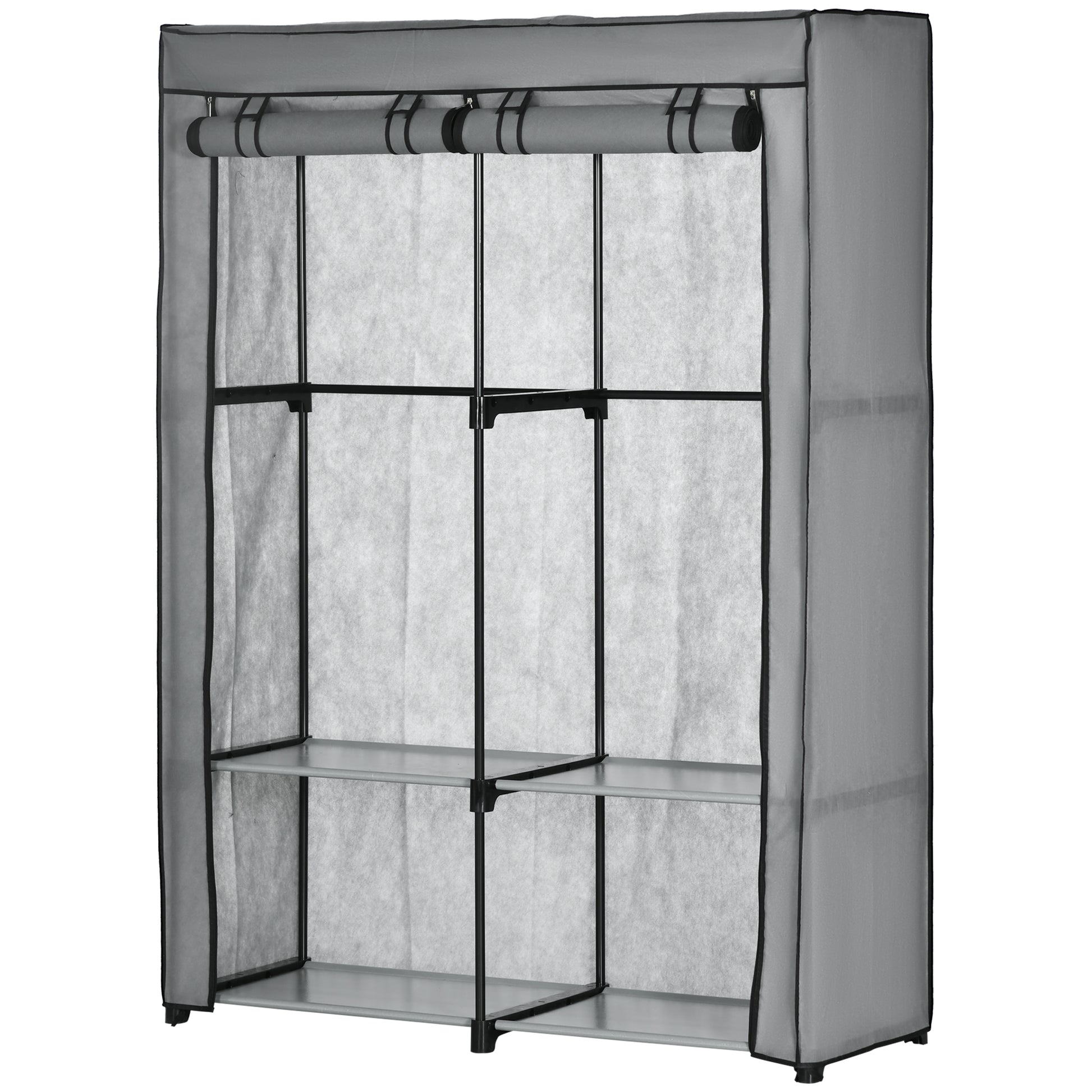 Fabric Wardrobe with 2 Clothes Rails, 4 Shelves, and Zipper, Foldable Wardrobe Fabric Closet for Bedroom, Dressing Room, 118 x 49 x 170 cm, Light Gray