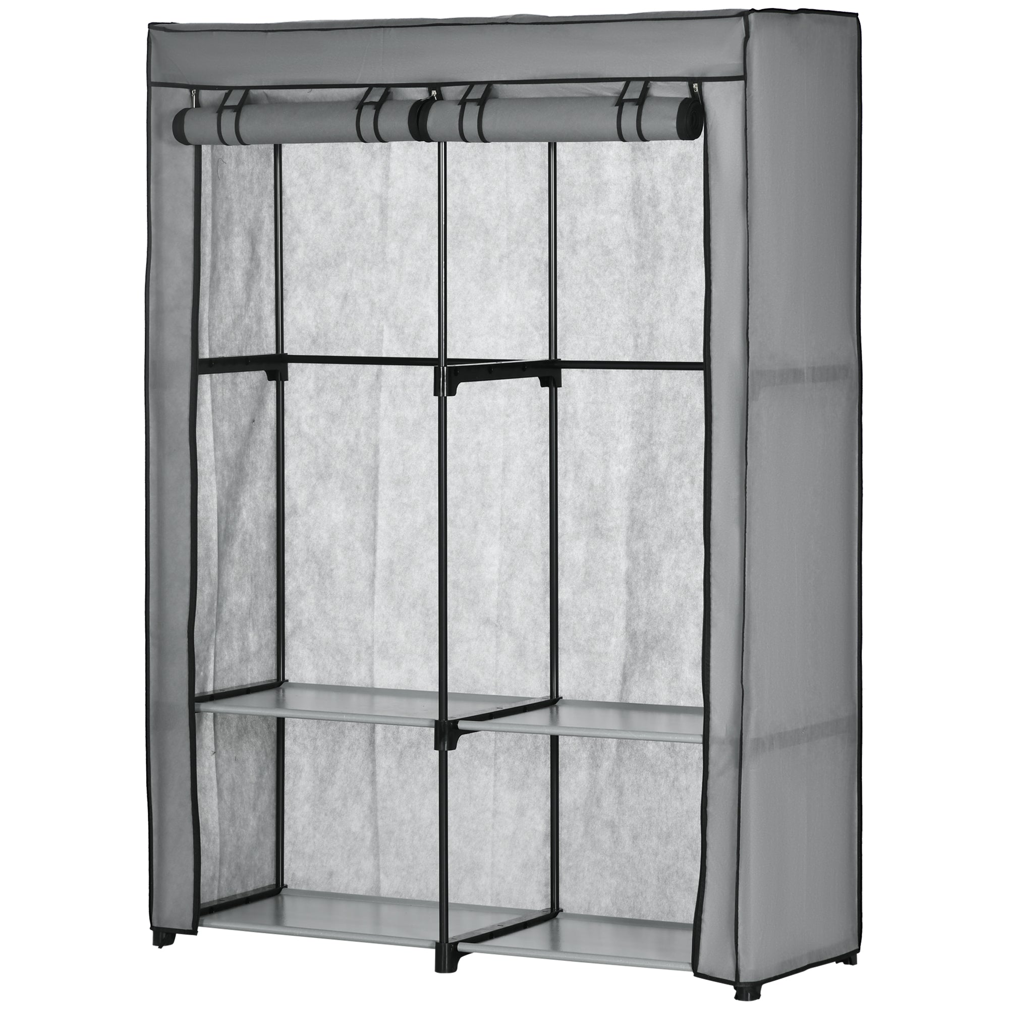 Fabric Wardrobe with 2 Clothes Rails, 4 Shelves, and Zipper, Foldable Wardrobe Fabric Closet for Bedroom, Dressing Room, 118 x 49 x 170 cm, Light Gray