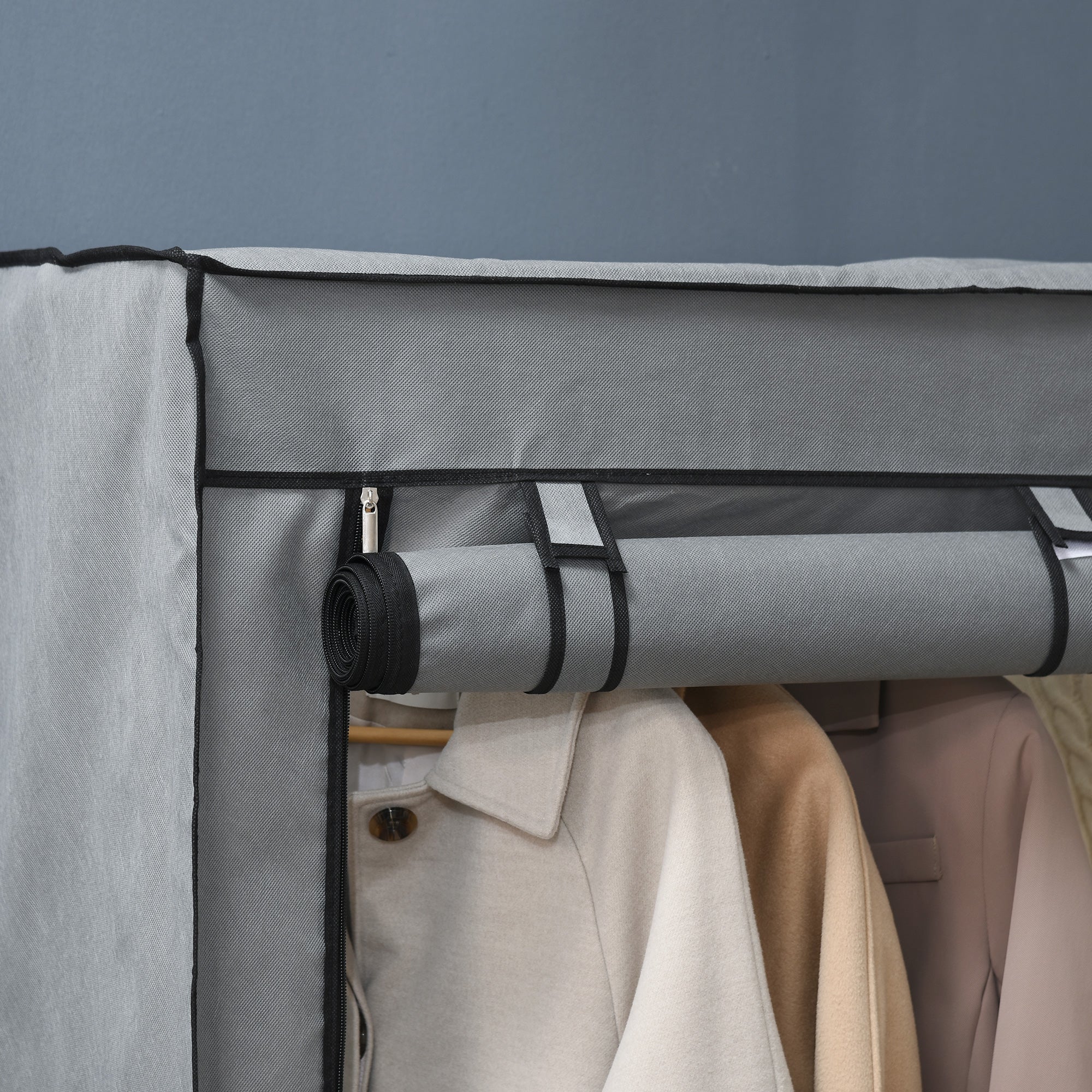 Fabric Wardrobe with 2 Clothes Rails, 4 Shelves, and Zipper, Foldable Wardrobe Fabric Closet for Bedroom, Dressing Room, 118 x 49 x 170 cm, Light Gray