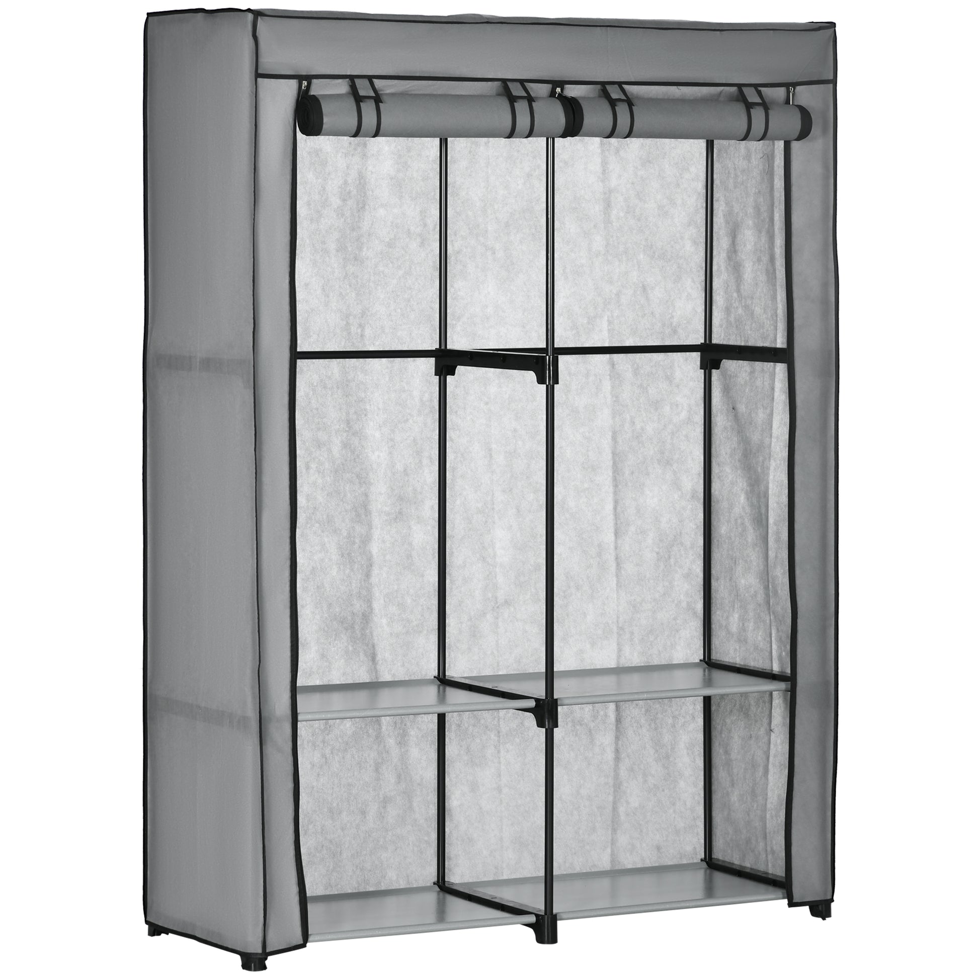 Fabric Wardrobe with 2 Clothes Rails, 4 Shelves, and Zipper, Foldable Wardrobe Fabric Closet for Bedroom, Dressing Room, 118 x 49 x 170 cm, Light Gray