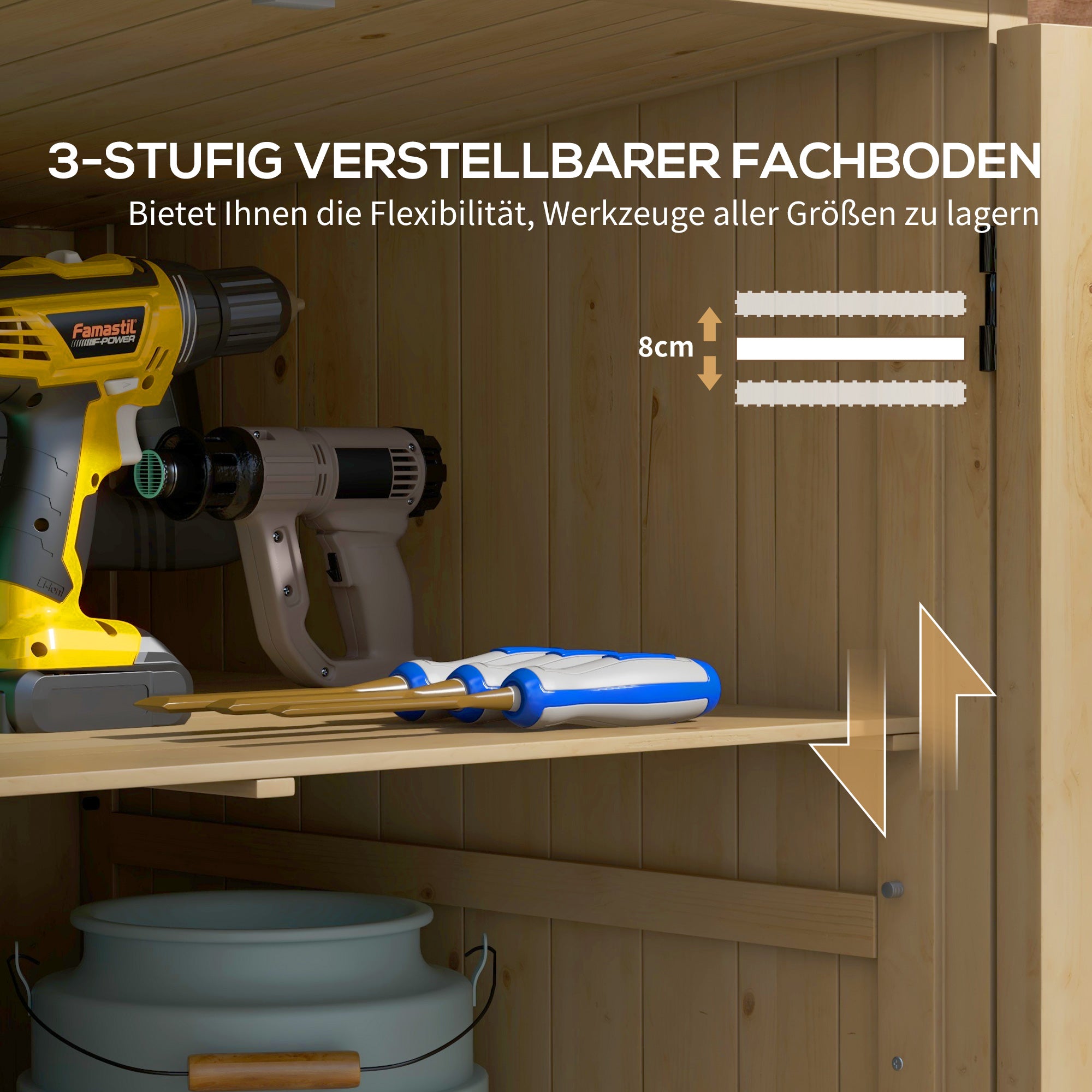 Garden Cabinet Wood, Tool Cabinet, Outdoor Weatherproof Tool Shed, Wooden Cabinet with Double Doors, Multipurpose Cabinet for Garden, Balcony, Natural