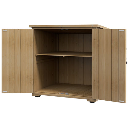 Garden Cabinet Wood, Tool Cabinet, Outdoor Weatherproof Tool Shed, Wooden Cabinet with Double Doors, Multipurpose Cabinet for Garden, Balcony, Natural