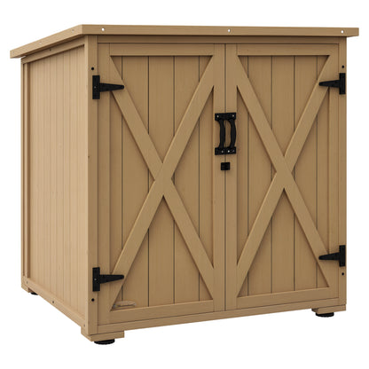 Garden Cabinet Wood, Tool Cabinet, Outdoor Weatherproof Tool Shed, Wooden Cabinet with Double Doors, Multipurpose Cabinet for Garden, Balcony, Natural