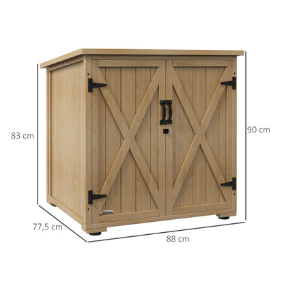 Garden Cabinet Wood, Tool Cabinet, Outdoor Weatherproof Tool Shed, Wooden Cabinet with Double Doors, Multipurpose Cabinet for Garden, Balcony, Natural