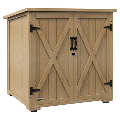 Garden Cabinet Wood, Tool Cabinet, Outdoor Weatherproof Tool Shed, Wooden Cabinet with Double Doors, Multipurpose Cabinet for Garden, Balcony, Natural