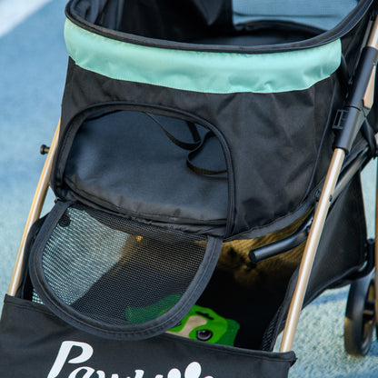 Small and Mini Dog Stroller, Foldable Pet Stroller with Rain Cover, Basket, and Integrated Leash, Green