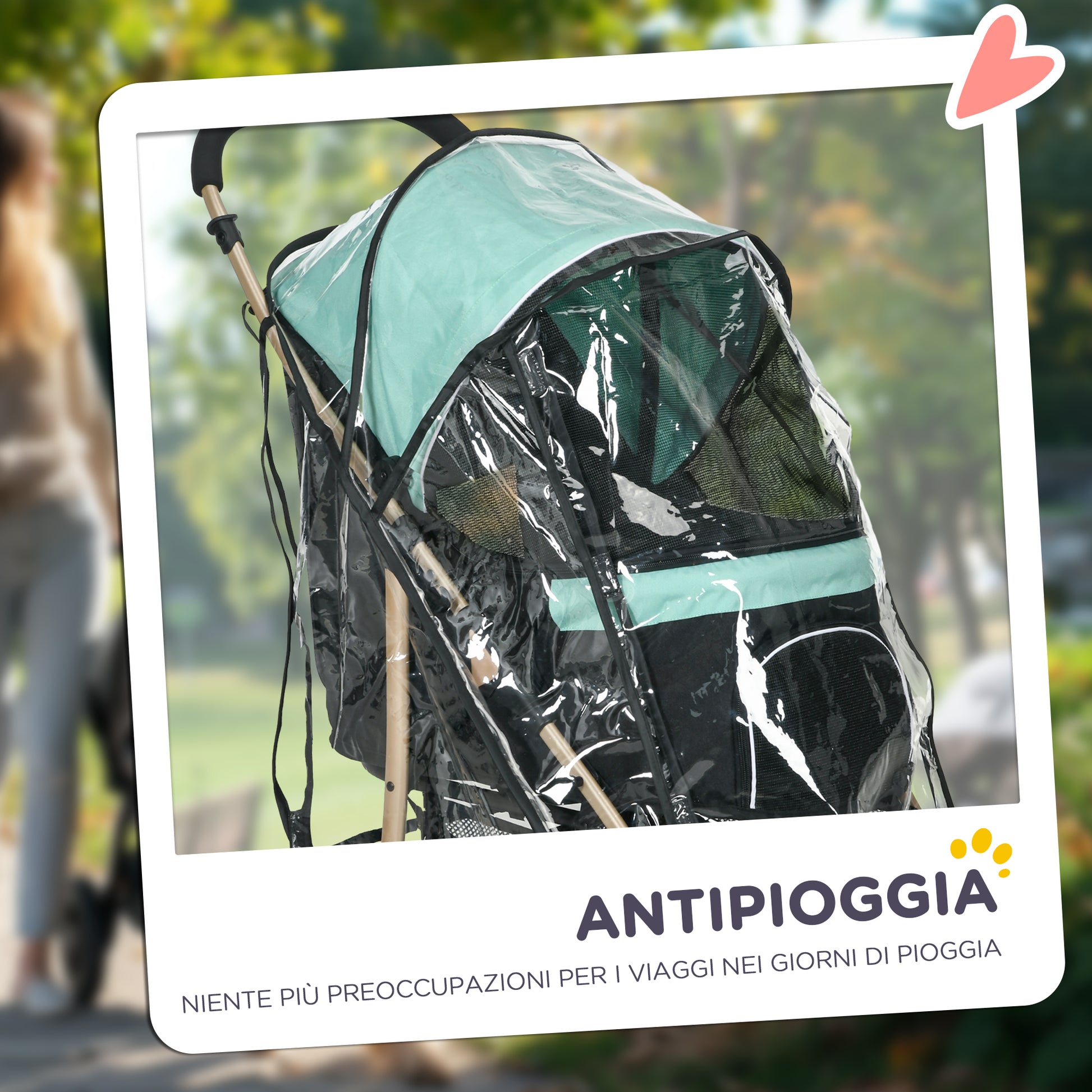 Small and Mini Dog Stroller, Foldable Pet Stroller with Rain Cover, Basket, and Integrated Leash, Green
