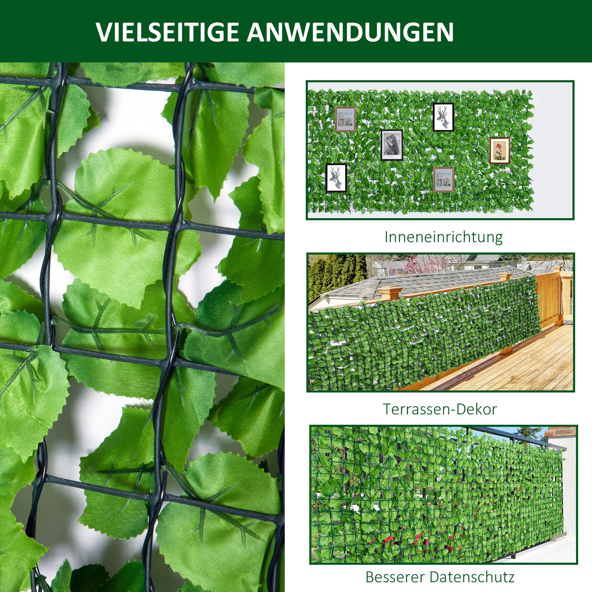 Artificial Hedge Privacy Screen, UV Protected Privacy Screen, Green Balcony Privacy Screen, Fence Privacy Screen with Leaves, Hedge Fence, Wall Artificial 300 x 150 cm for Garden Wedding