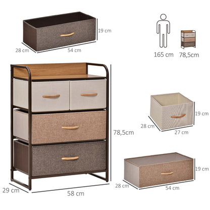 Fabric Dresser with 4 Foldable Drawers Wooden Top and Metal Frame for Living Room 58x29x78.5 cm Multicolor
