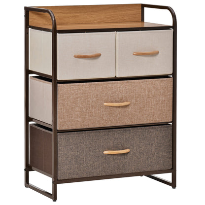 Fabric Dresser with 4 Foldable Drawers Wooden Top and Metal Frame for Living Room 58x29x78.5 cm Multicolor