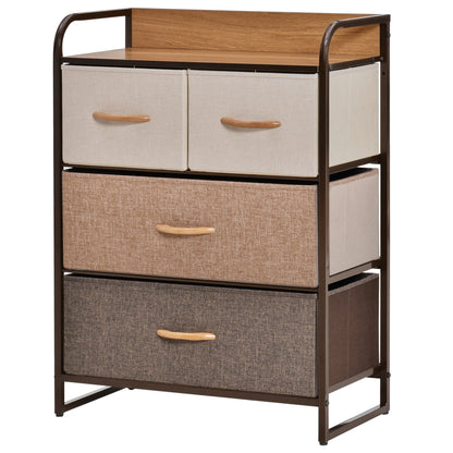 Fabric Dresser with 4 Foldable Drawers Wooden Top and Metal Frame for Living Room 58x29x78.5 cm Multicolor