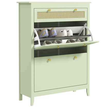 Shoe Cabinet with 2 Flaps, Drawer Shoe Tilt Out Shoe Rack with Adjustable Shelf, Shoe Chest Shoe Rack for 12 Pairs of Shoes 88 x 30 x 120 cm, Green