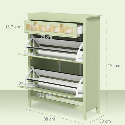 Shoe Cabinet with 2 Flaps, Drawer Shoe Tilt Out Shoe Rack with Adjustable Shelf, Shoe Chest Shoe Rack for 12 Pairs of Shoes 88 x 30 x 120 cm, Green
