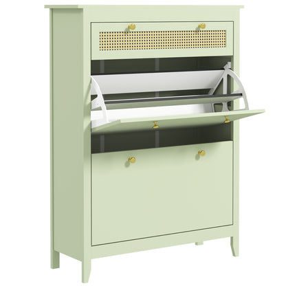 Shoe Cabinet with 2 Flaps, Drawer Shoe Tilt Out Shoe Rack with Adjustable Shelf, Shoe Chest Shoe Rack for 12 Pairs of Shoes 88 x 30 x 120 cm, Green