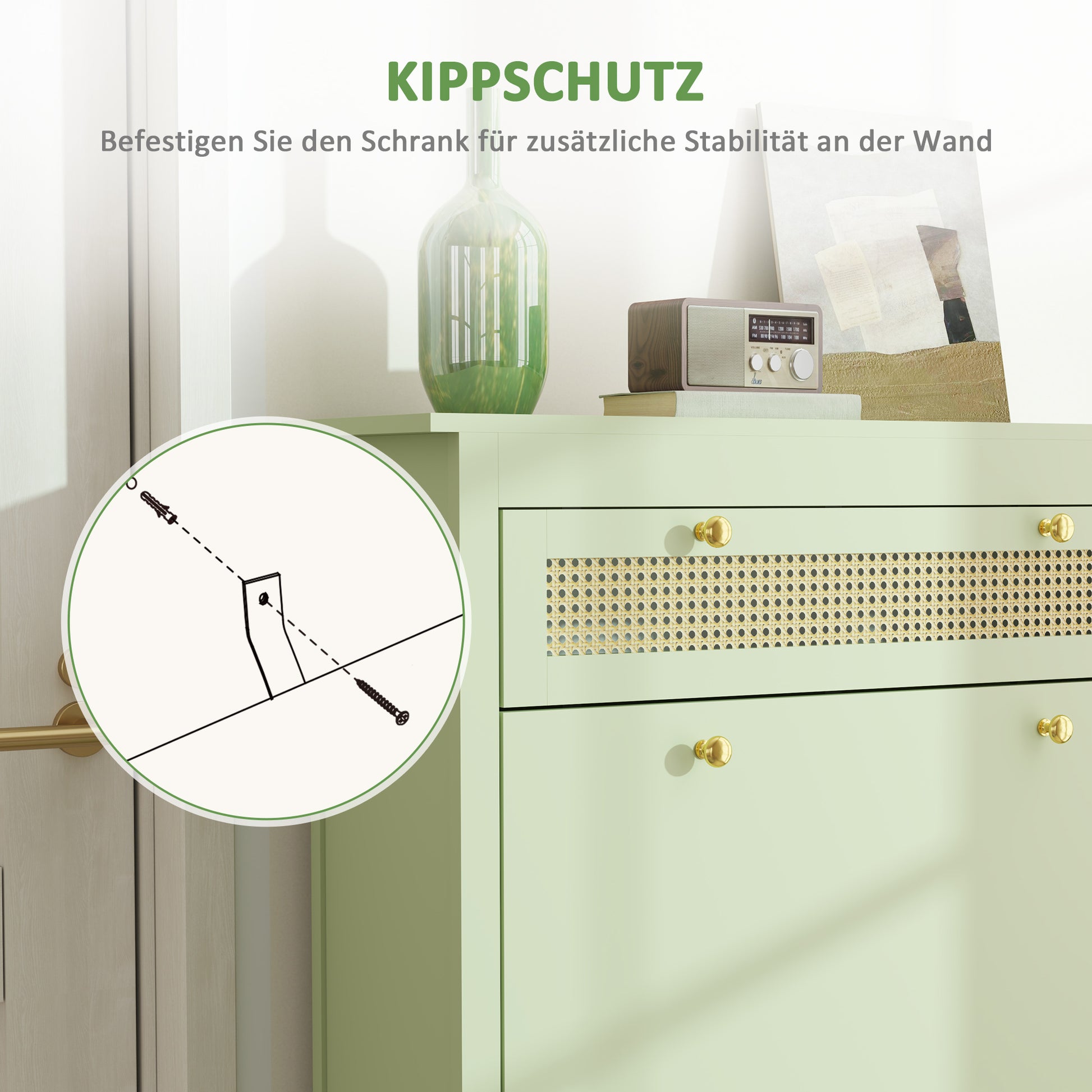 Shoe Cabinet with 2 Flaps, Drawer Shoe Tilt Out Shoe Rack with Adjustable Shelf, Shoe Chest Shoe Rack for 12 Pairs of Shoes 88 x 30 x 120 cm, Green