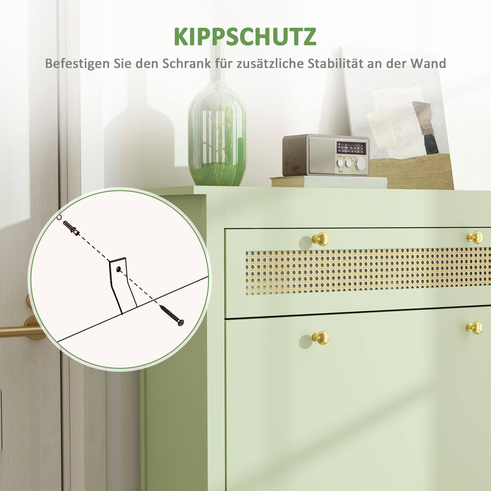 Shoe Cabinet with 2 Flaps, Drawer Shoe Tilt Out Shoe Rack with Adjustable Shelf, Shoe Chest Shoe Rack for 12 Pairs of Shoes 88 x 30 x 120 cm, Green