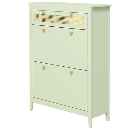 Shoe Cabinet with 2 Flaps, Drawer Shoe Tilt Out Shoe Rack with Adjustable Shelf, Shoe Chest Shoe Rack for 12 Pairs of Shoes 88 x 30 x 120 cm, Green