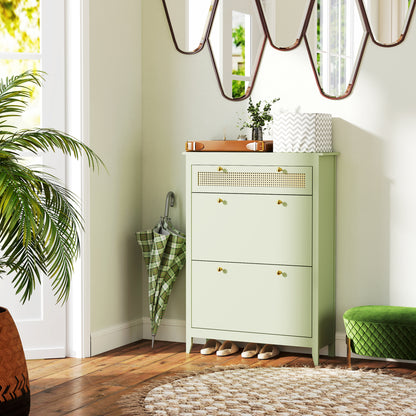 Shoe Cabinet with 2 Flaps, Drawer Shoe Tilt Out Shoe Rack with Adjustable Shelf, Shoe Chest Shoe Rack for 12 Pairs of Shoes 88 x 30 x 120 cm, Green