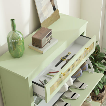 Shoe Cabinet with 2 Flaps, Drawer Shoe Tilt Out Shoe Rack with Adjustable Shelf, Shoe Chest Shoe Rack for 12 Pairs of Shoes 88 x 30 x 120 cm, Green