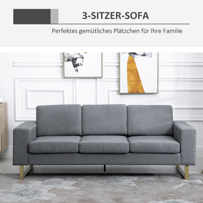 3 Seater Sofa Three-seater Fabric Sofa with Cushions Armrest Linen Look for Bedroom 200 x 82 x 78 cm Dark Gray