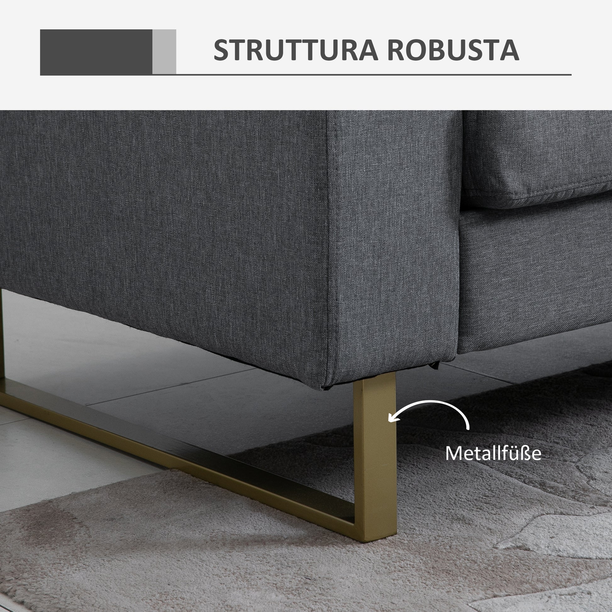 3 Seater Sofa Three-seater Fabric Sofa with Cushions Armrest Linen Look for Bedroom 200 x 82 x 78 cm Dark Gray