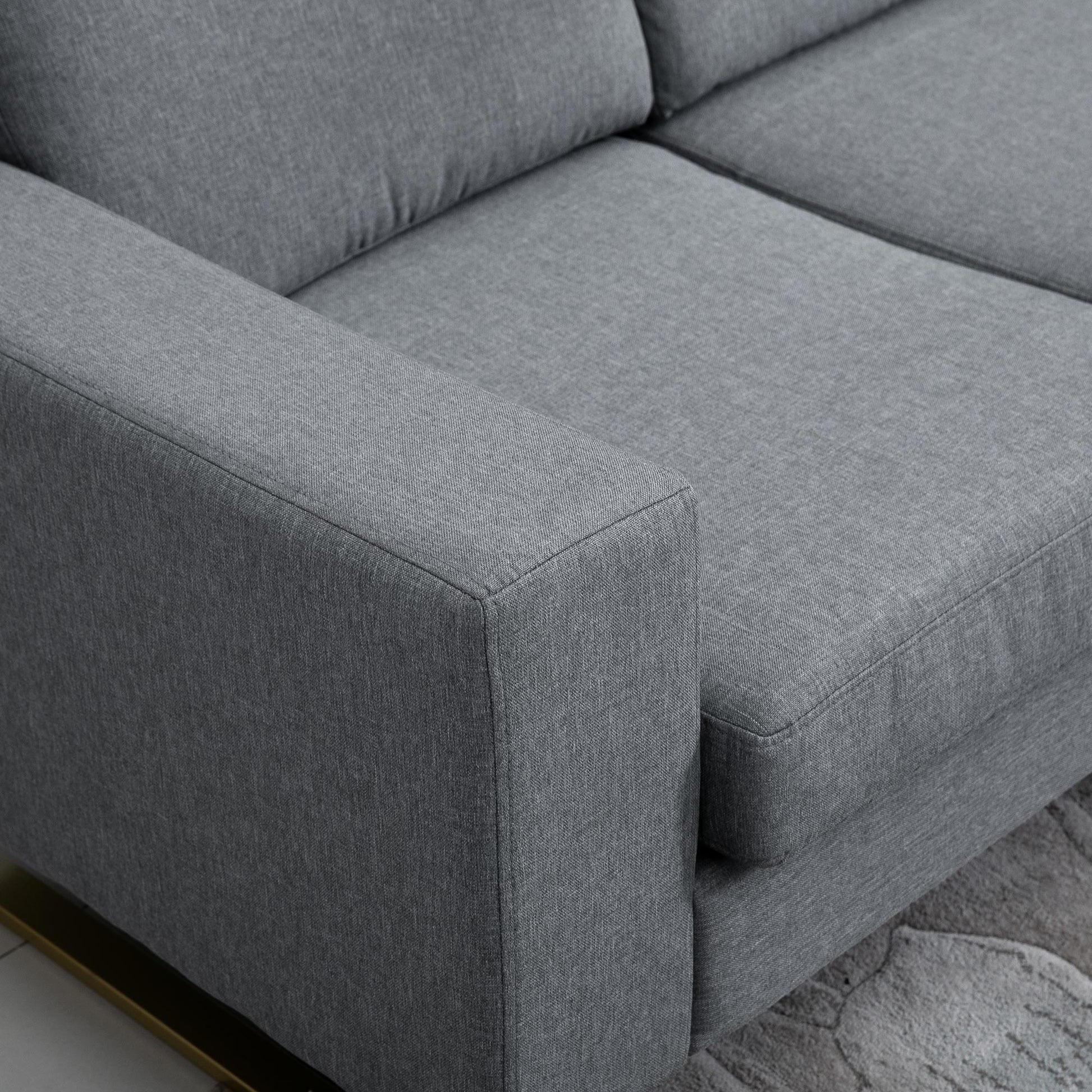 3 Seater Sofa Three-seater Fabric Sofa with Cushions Armrest Linen Look for Bedroom 200 x 82 x 78 cm Dark Gray