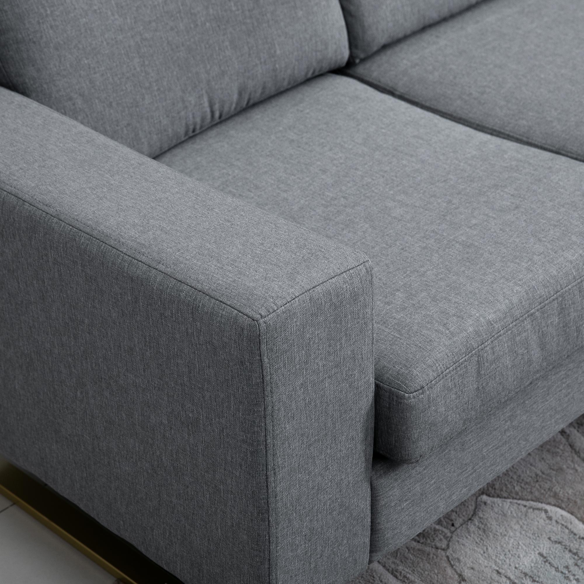3 Seater Sofa Three-seater Fabric Sofa with Cushions Armrest Linen Look for Bedroom 200 x 82 x 78 cm Dark Gray