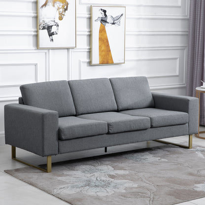 3 Seater Sofa Three-seater Fabric Sofa with Cushions Armrest Linen Look for Bedroom 200 x 82 x 78 cm Dark Gray