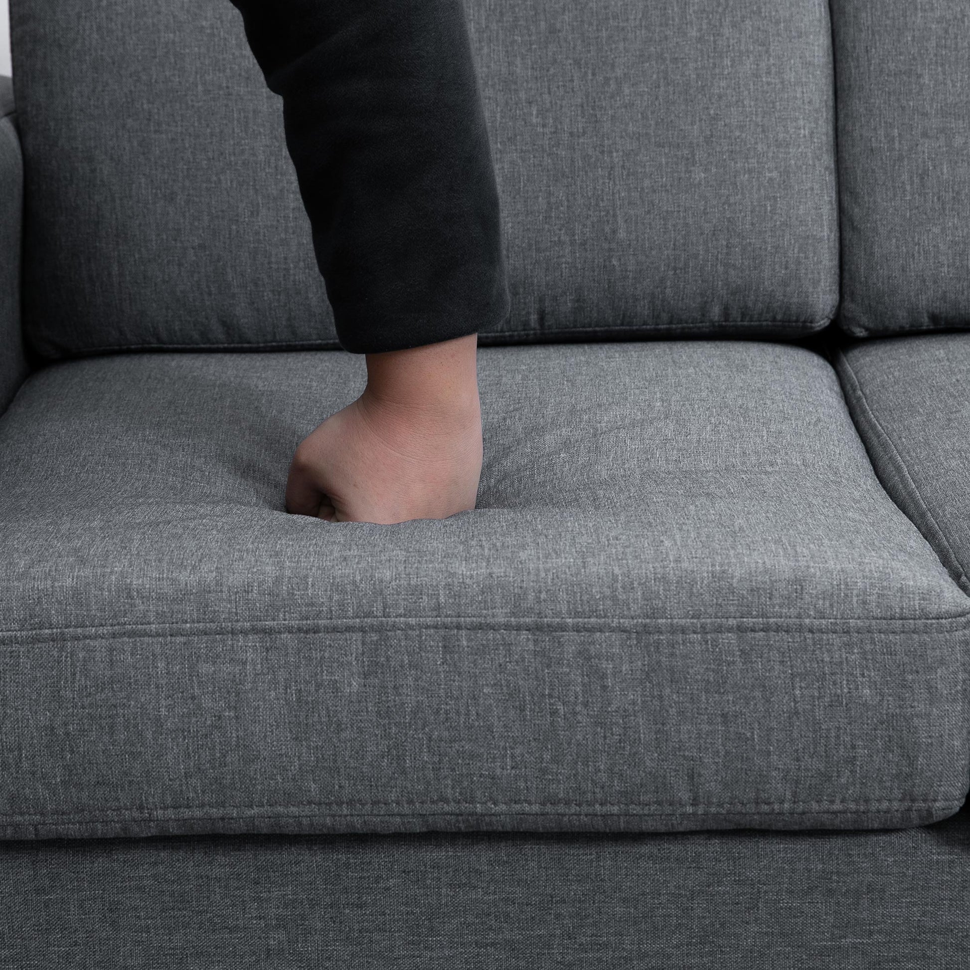 3 Seater Sofa Three-seater Fabric Sofa with Cushions Armrest Linen Look for Bedroom 200 x 82 x 78 cm Dark Gray