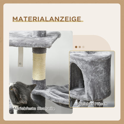 Scratching Tree 134.2 cm Cat Tower with Cave, 2 Toys Sisal Posts, Large Platform, Stairs, Multi-Level Cat Scratching Tree, Climbing Tree, for medium-sized cats, Gray+White