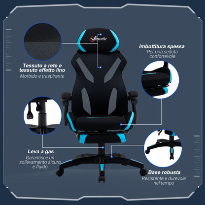 Gaming Chair with Lumbar Support, Ergonomic Office Chair with Adjustable Height in Black and Blue Fabric, 65x65x119-129cm