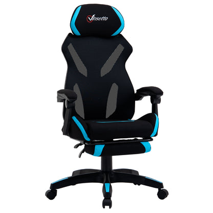 Gaming Chair with Lumbar Support, Ergonomic Office Chair with Adjustable Height in Black and Blue Fabric, 65x65x119-129cm