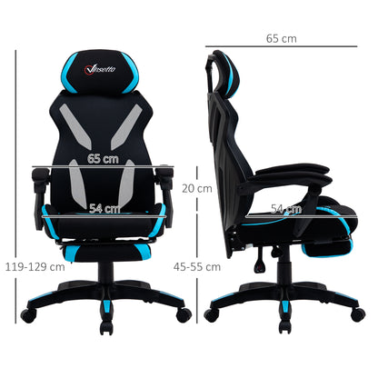 Gaming Chair with Lumbar Support, Ergonomic Office Chair with Adjustable Height in Black and Blue Fabric, 65x65x119-129cm