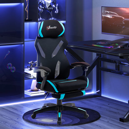 Gaming Chair with Lumbar Support, Ergonomic Office Chair with Adjustable Height in Black and Blue Fabric, 65x65x119-129cm