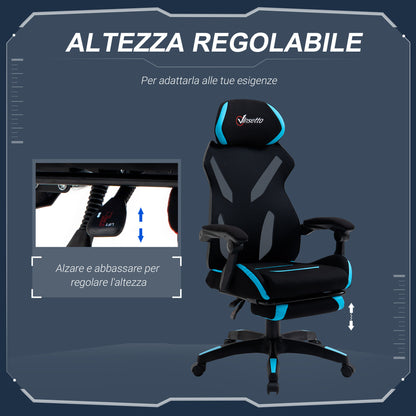 Gaming Chair with Lumbar Support, Ergonomic Office Chair with Adjustable Height in Black and Blue Fabric, 65x65x119-129cm