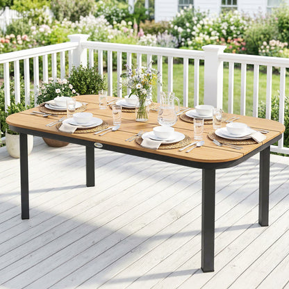 6-Person Outdoor Dining Table — WPC Slatted Top, Metal Frame, Brown, 61 x 34.6 x 28.3 in
