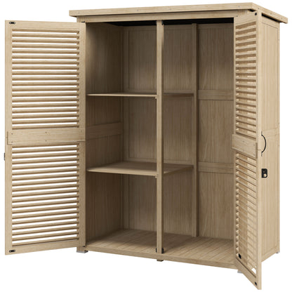 Wooden Shed 0.83 m² 127x65x168 cm Outdoor Wooden Cabinet with 2 Shutter Doors 2 Shelves 2 Handles and Waterproof Roof for Garden Natural