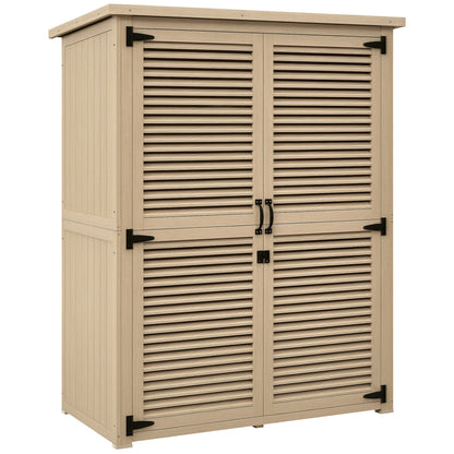 Wooden Shed 0.83 m² 127x65x168 cm Outdoor Wooden Cabinet with 2 Shutter Doors 2 Shelves 2 Handles and Waterproof Roof for Garden Natural