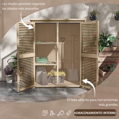 Wooden Shed 0.83 m² 127x65x168 cm Outdoor Wooden Cabinet with 2 Shutter Doors 2 Shelves 2 Handles and Waterproof Roof for Garden Natural