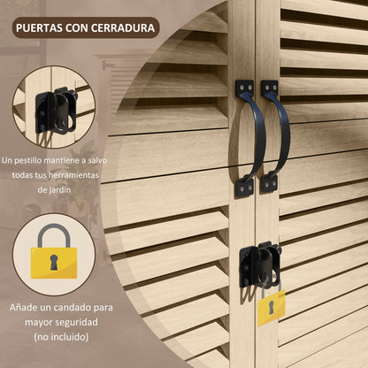 Wooden Shed 0.83 m² 127x65x168 cm Outdoor Wooden Cabinet with 2 Shutter Doors 2 Shelves 2 Handles and Waterproof Roof for Garden Natural