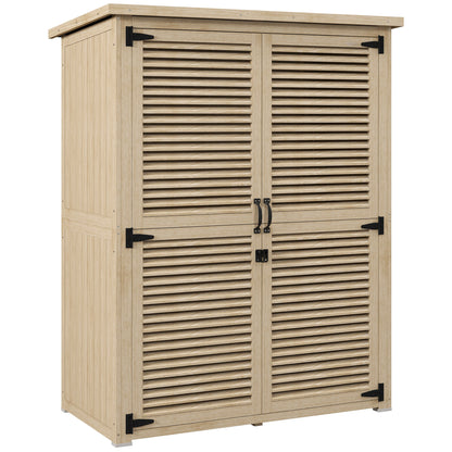Wooden Shed 0.83 m² 127x65x168 cm Outdoor Wooden Cabinet with 2 Shutter Doors 2 Shelves 2 Handles and Waterproof Roof for Garden Natural